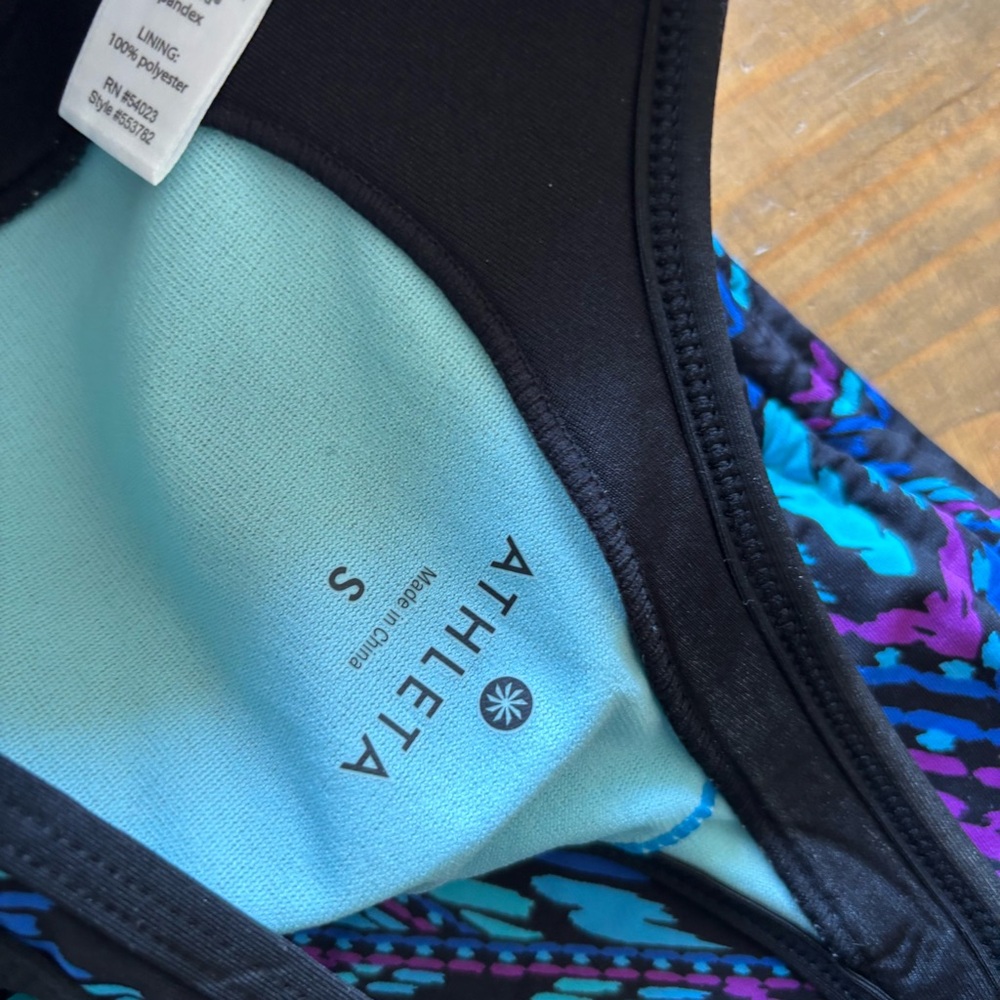 Athleta Cayo Coco Ready To Run Tankini Swim Top-Blue Geometric-Size Small-Sporty - Picture 4 of 6